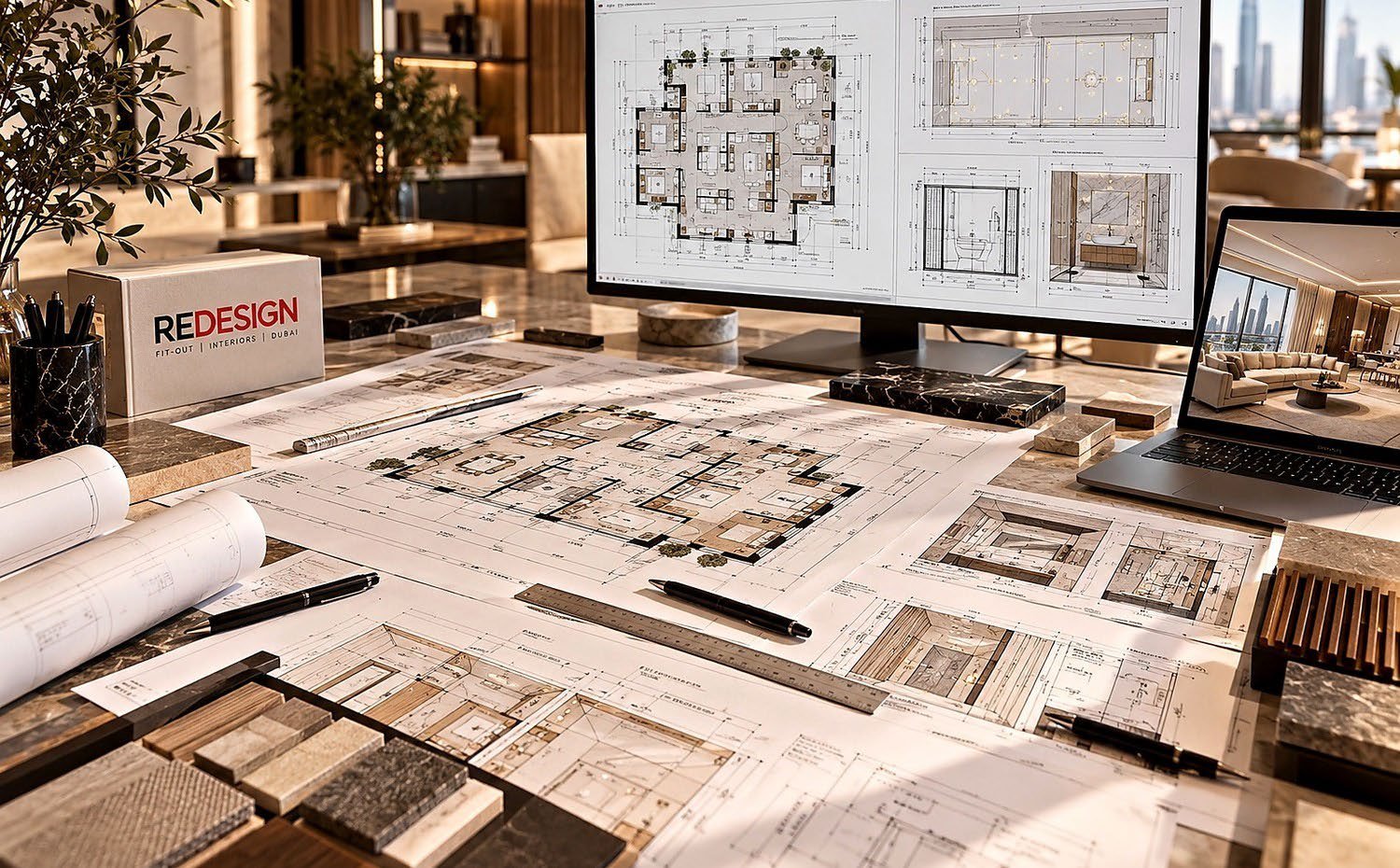 مفهوم التصميم الداخلي وتخطيط المساحات لمشروع تصميم داخلي في دبي