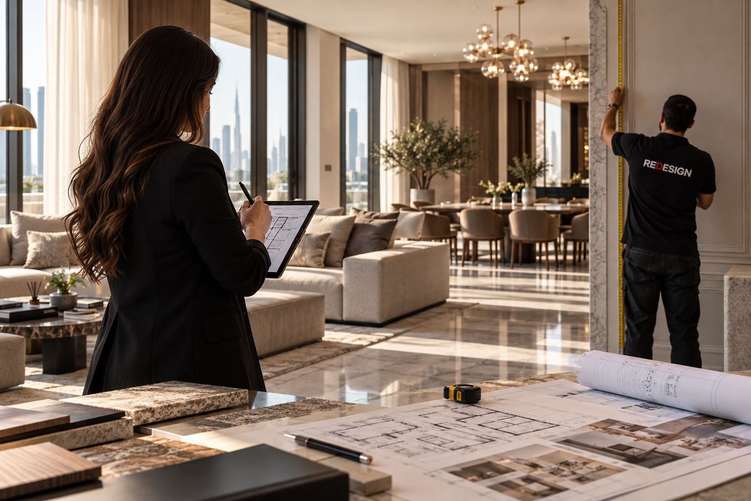 مرحلة الاستشارة وزيارة الموقع في مشروع تصميم داخلي بدبي