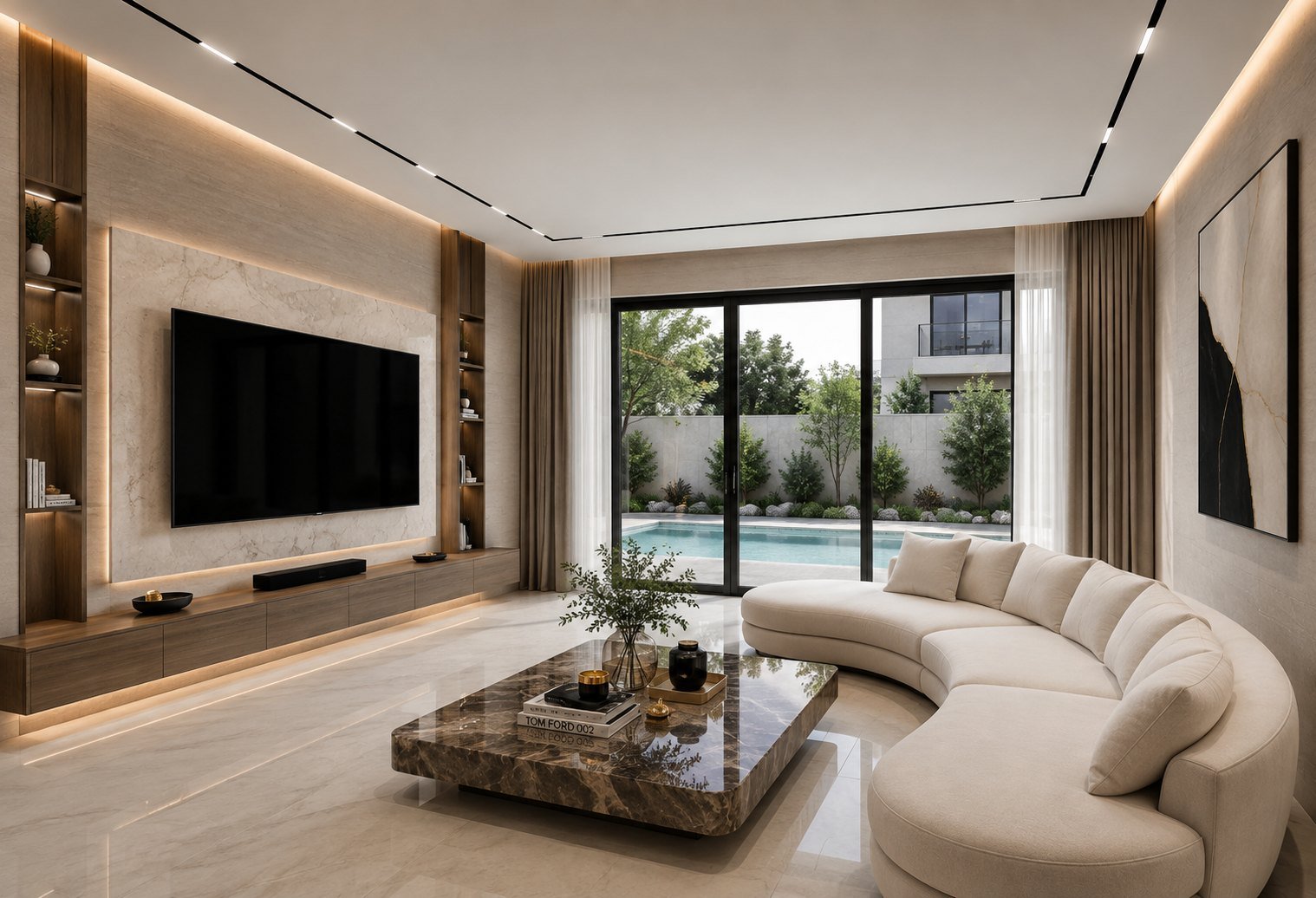 Living room of a townhouse delivered in Dubai Hills
